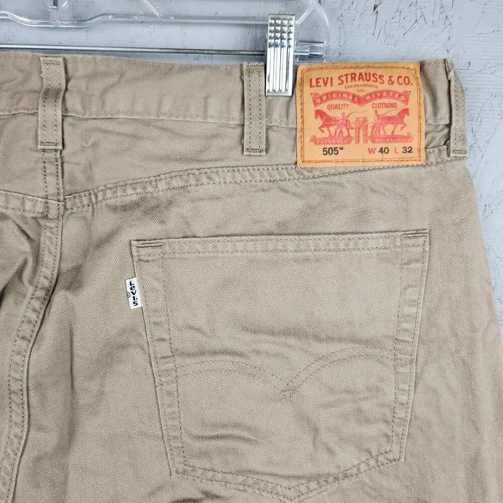 Levis 505 Jeans Mens 40x32 Khaki Tan Regular Fit Straight Leg Western Cowboy